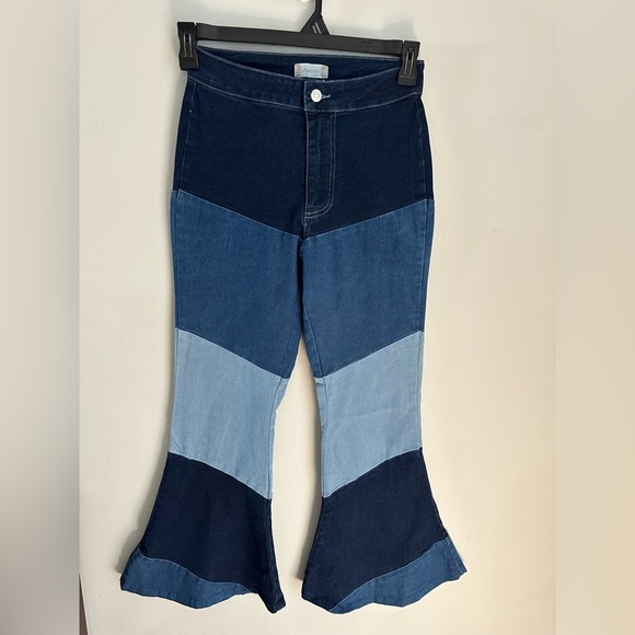 Altar'd State Denim - Altar’d State High Waisted Color Block Patch Bell Bottom Blue Size Medium